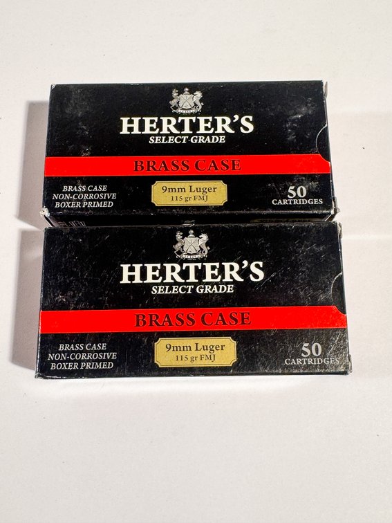 100 Rounds Herter's 9mm Luger Brass Case