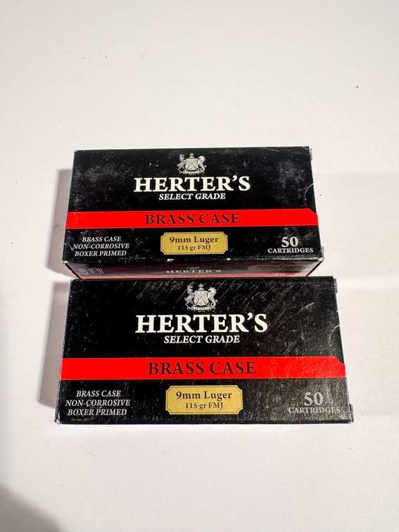 100 Rounds Herter's 9mm Luger Brass Case