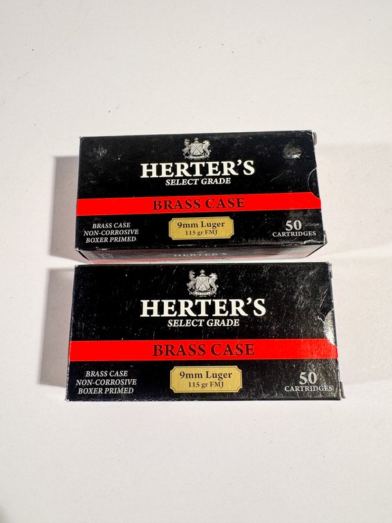 100 Rounds Herter's 9mm Luger Brass Case