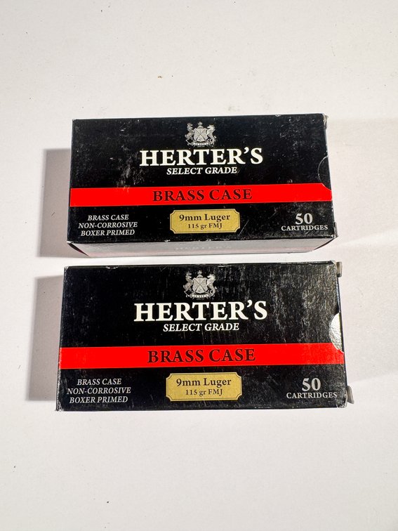 100 Rounds Herter's 9mm Luger Brass Case
