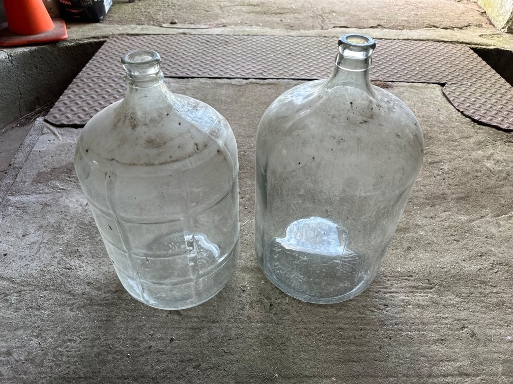 (2) Vintage Glass Bottles, 1 Checkered Pattern