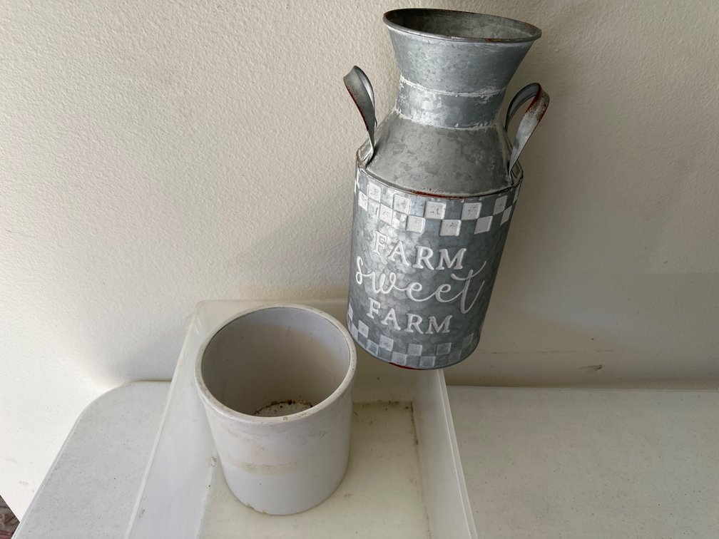 Crock and Decorative Milk Can