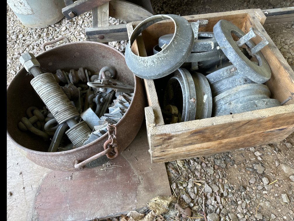 Wood Box, Metal Bucket Pieces