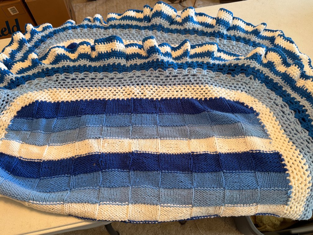 Blue Afghan, Rounded Corners-54” X 4’