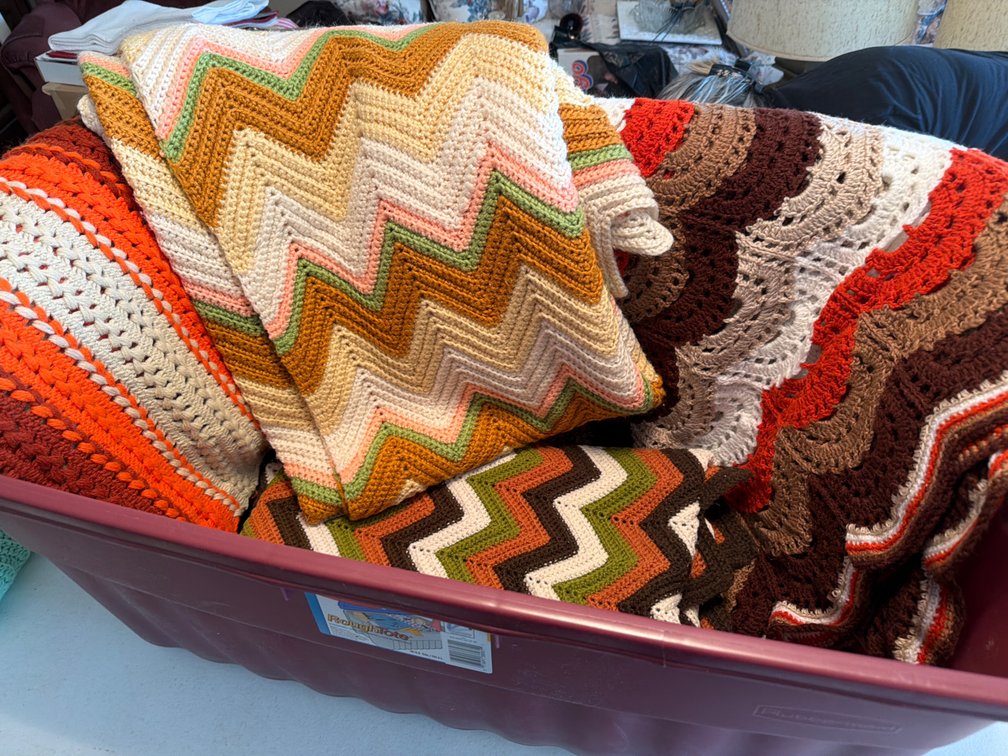 (4) Afghans, Browns, Various Sizes