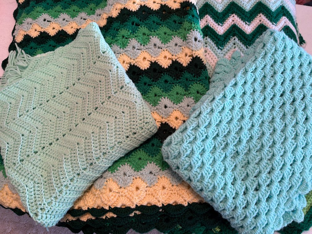 (4) Shades of Green Afghans-Different Sizes