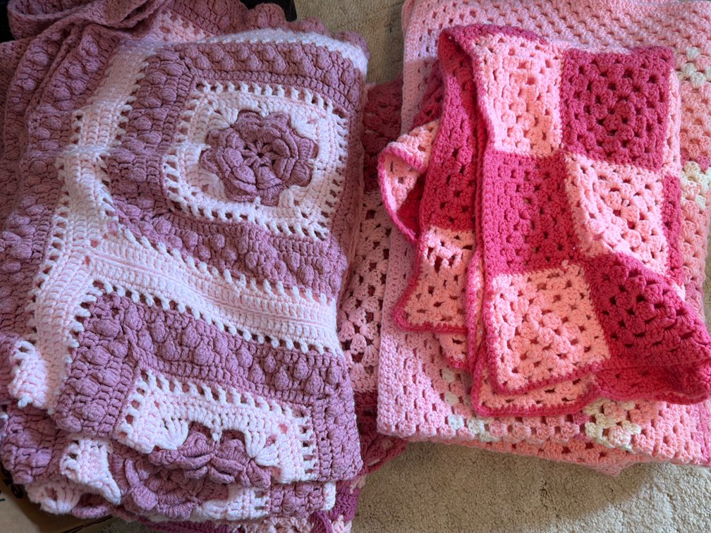 (6) Shades of Pink Afghans-Different Sizes