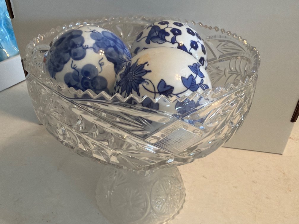 Decorative Porcelain Balls in Glass Candy Dish