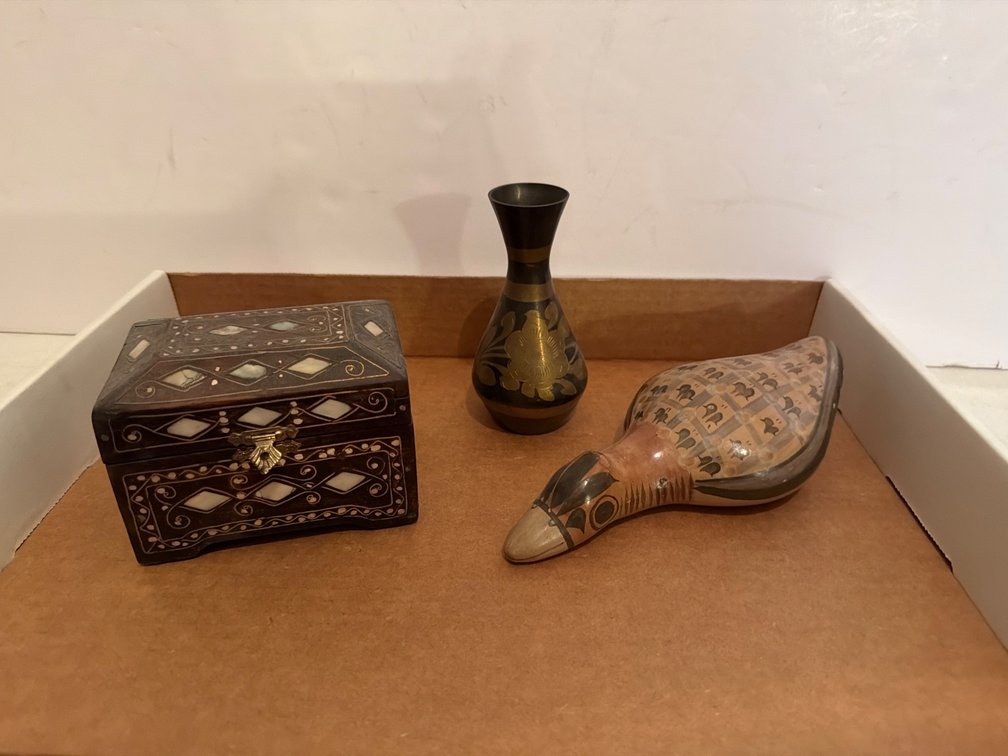 Vintage Mexican Pottery Duck, Polished Stone Egg, Vase