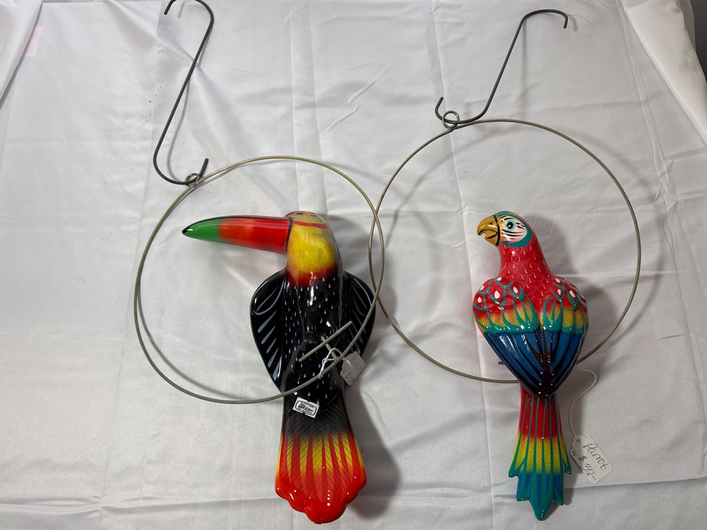Toucan & Parrot Hanging on a Metal Ring