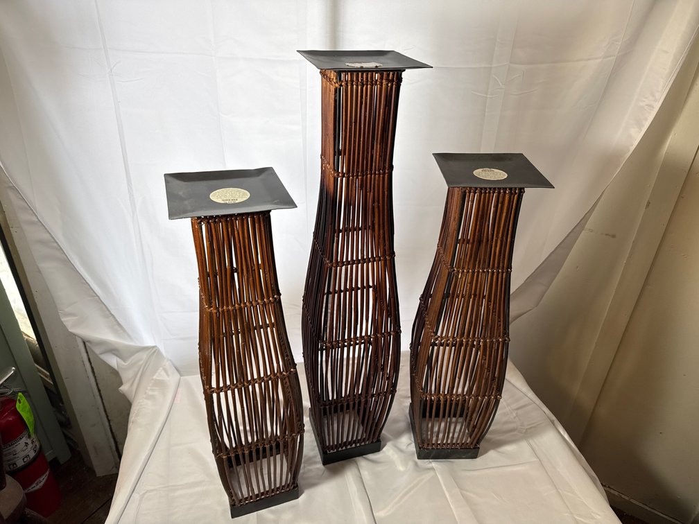 Set of Three Bamboo Candle Holders