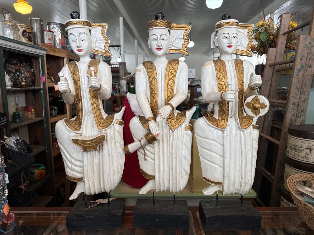 Vintage Set of Thai Hand Carved and Hand Painted Wood Painted musicians