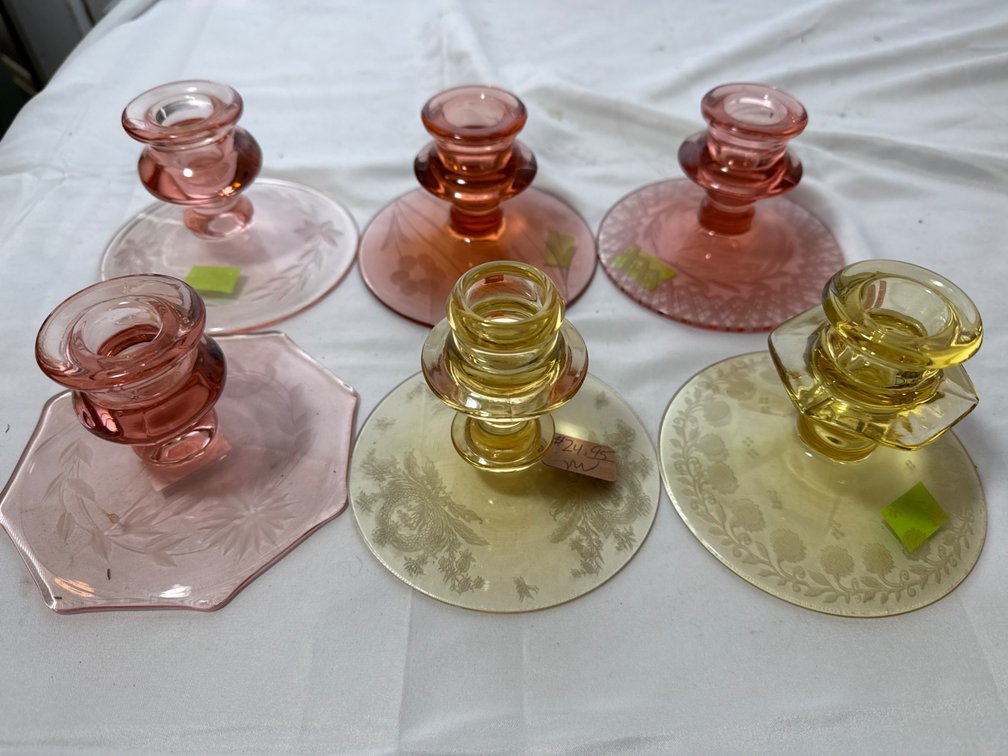 Vintage Etched Glass Candlestick Holders