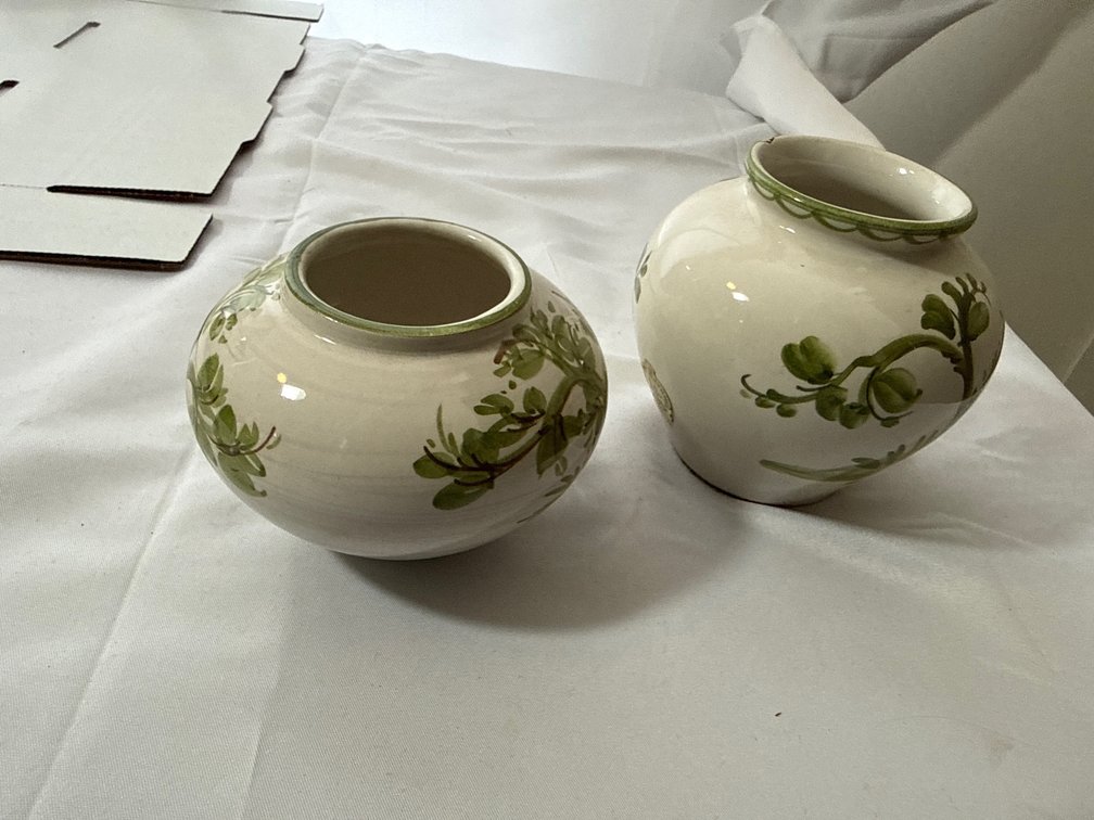 Hand Painted German Bud Pot and Vase
