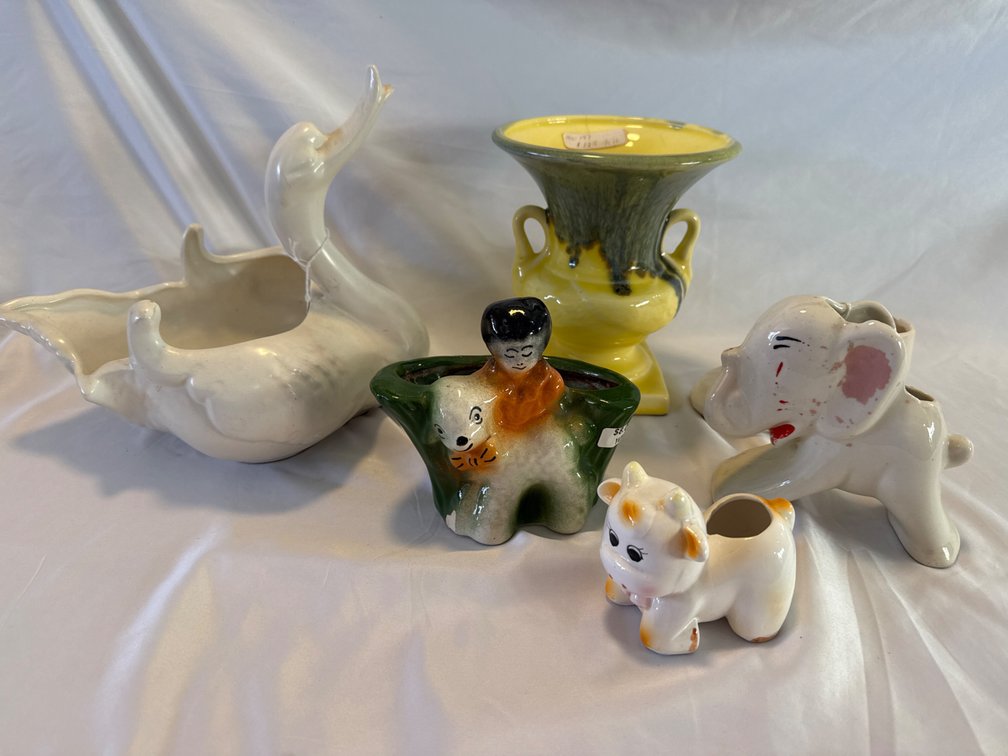 Vintage Planters Including a Hull Swan
