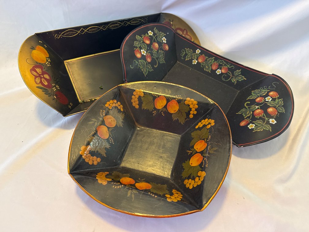 Vintage Hand Painted Trays & Bowl