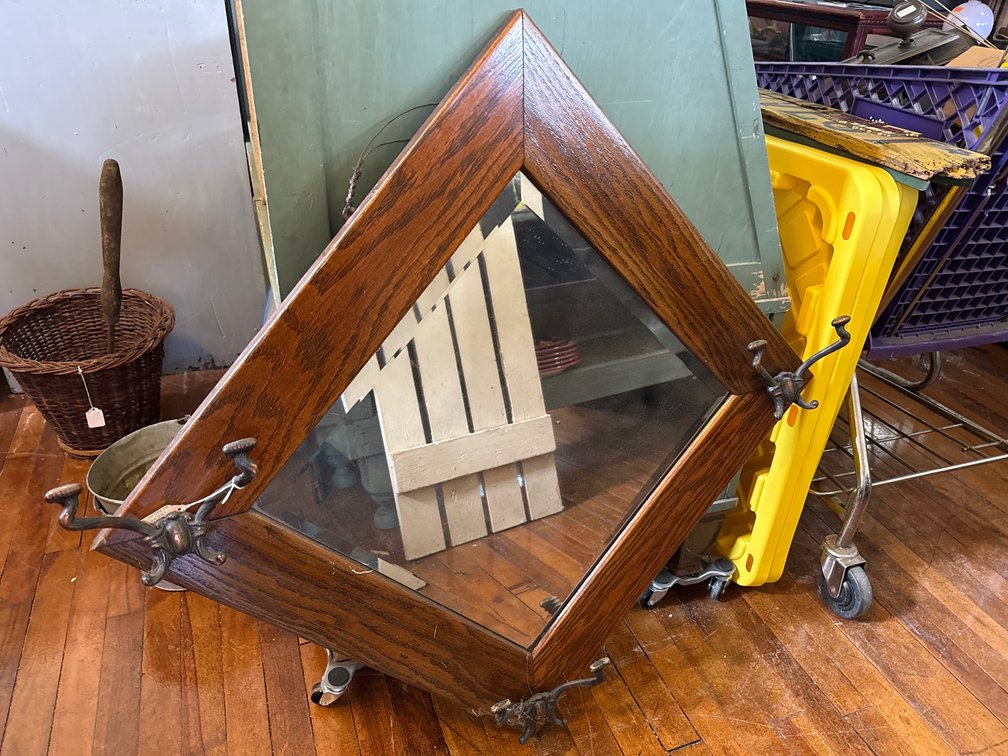 Diamond Shaped Beveled Mirror with Coat Hangers 36” x 36”