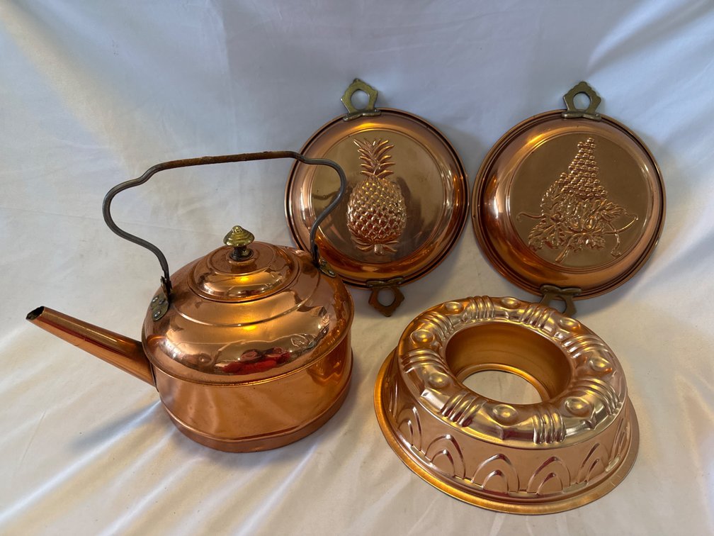 Copper Colored Wall Hanging & Teapot