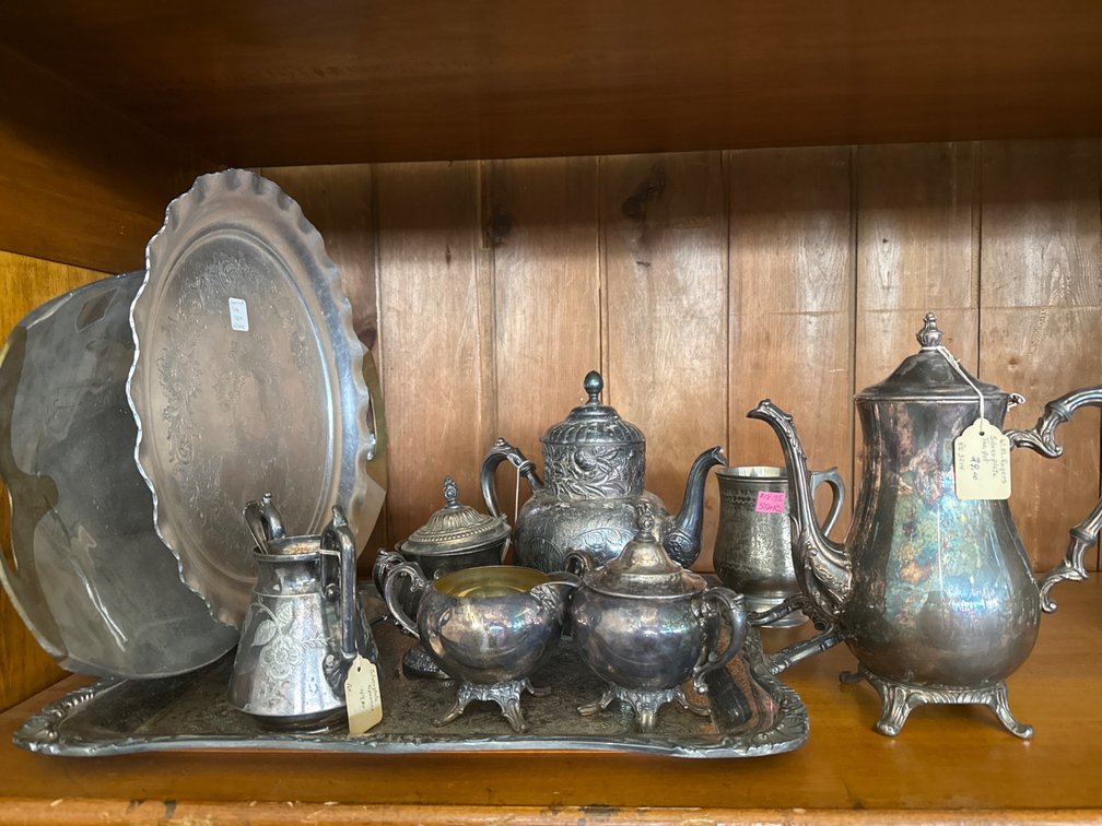 Silver Colored & Silver Plated Teapots, Trays, Creamers & More