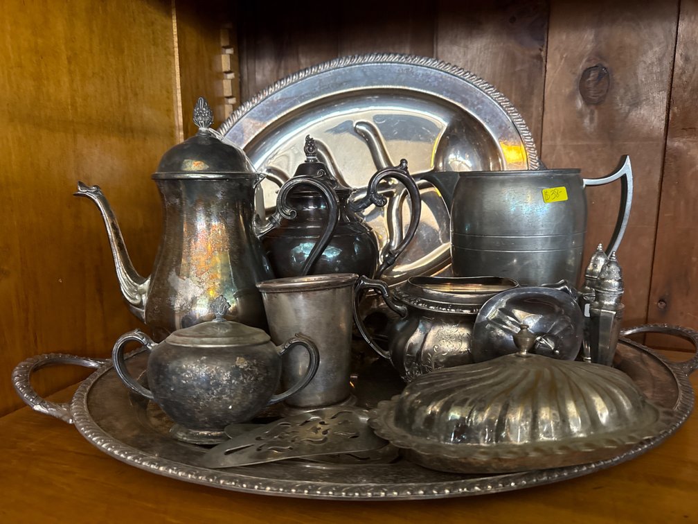 Silver Colored & Some Silver Plated Trays, Shakers, Butter Dish & More
