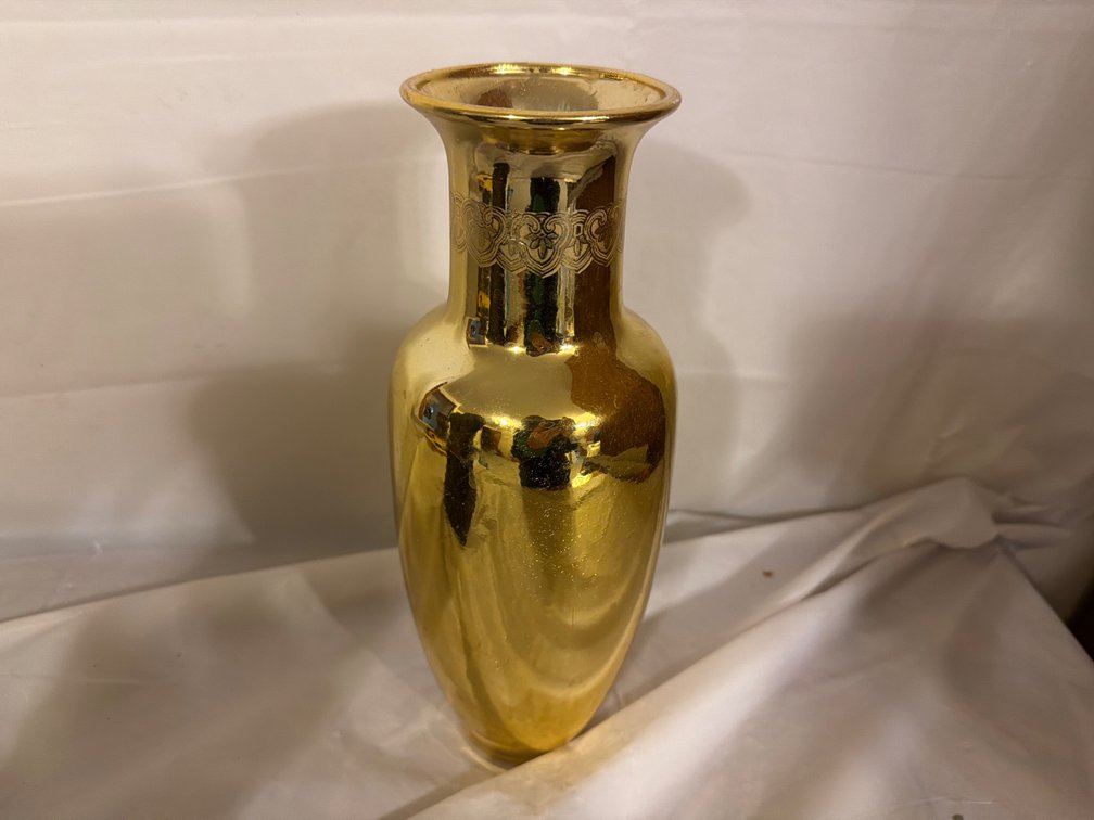 Gold Colored Etched Vase-11” Tall