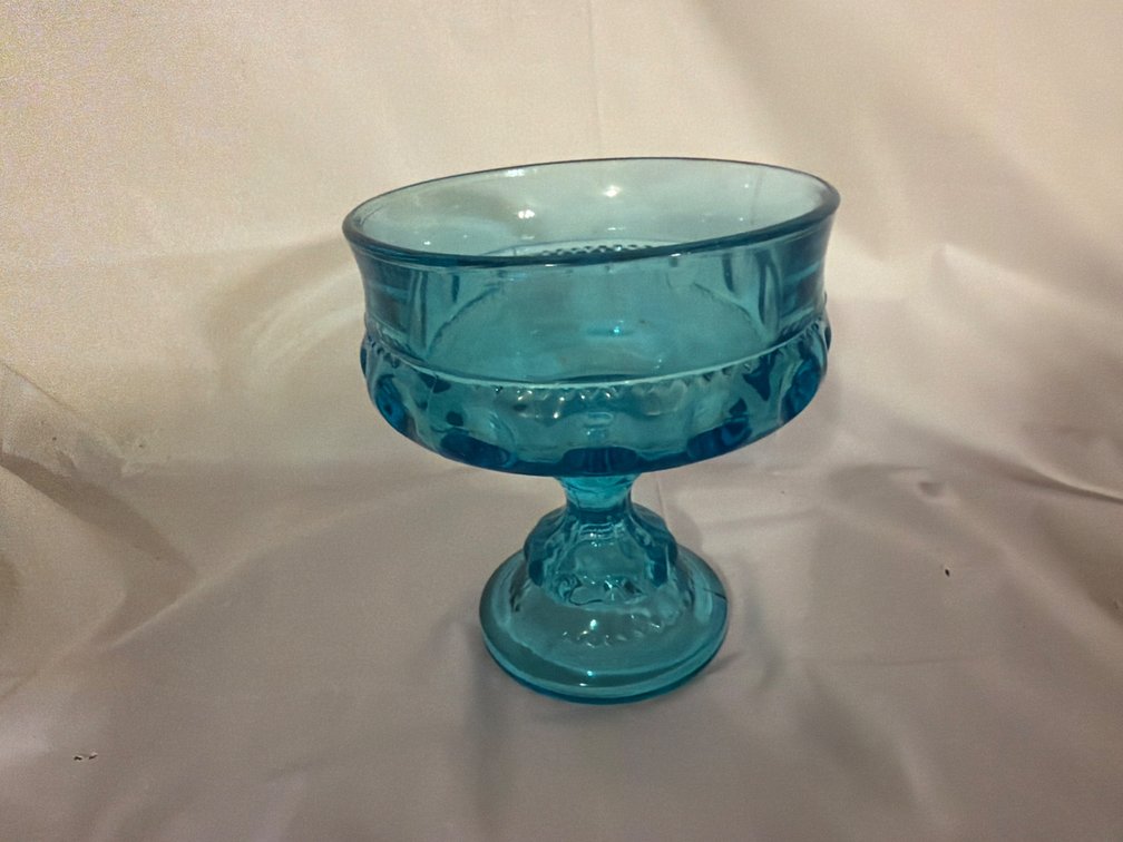 Vintage Indiana Glass Thumbprint Blue Compote Dish