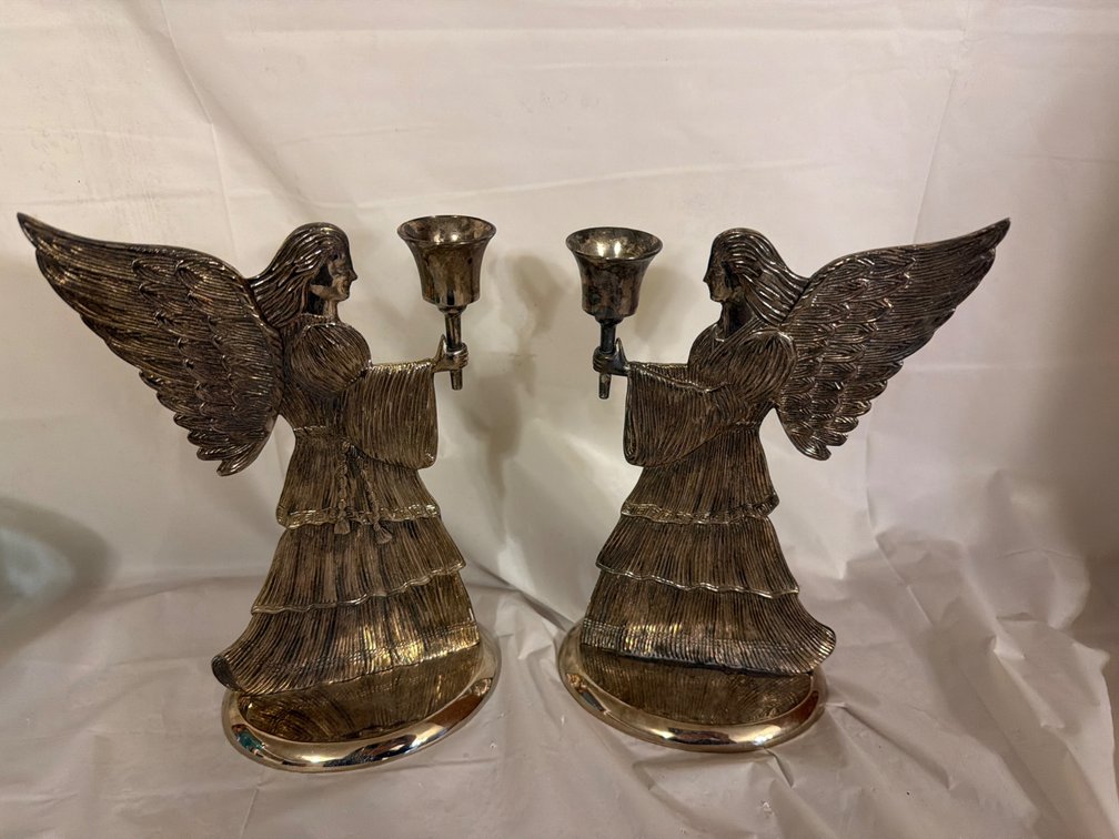 9” Tall Silver plated Angel Candle Holders