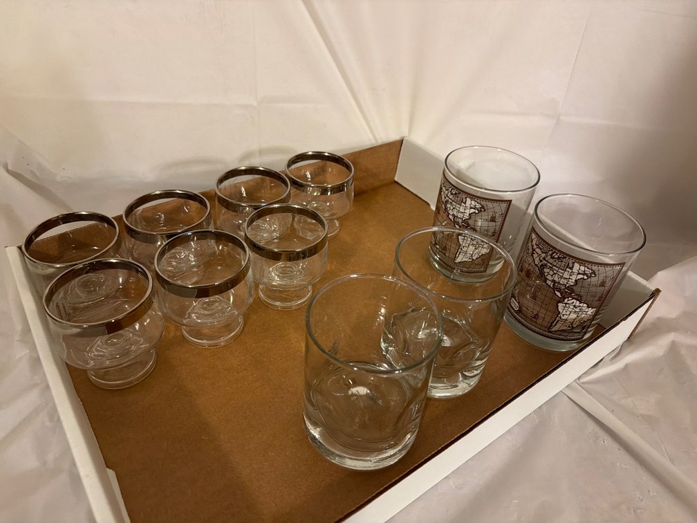 Various Glasses-Silver Rimmed Cocktail Glasses