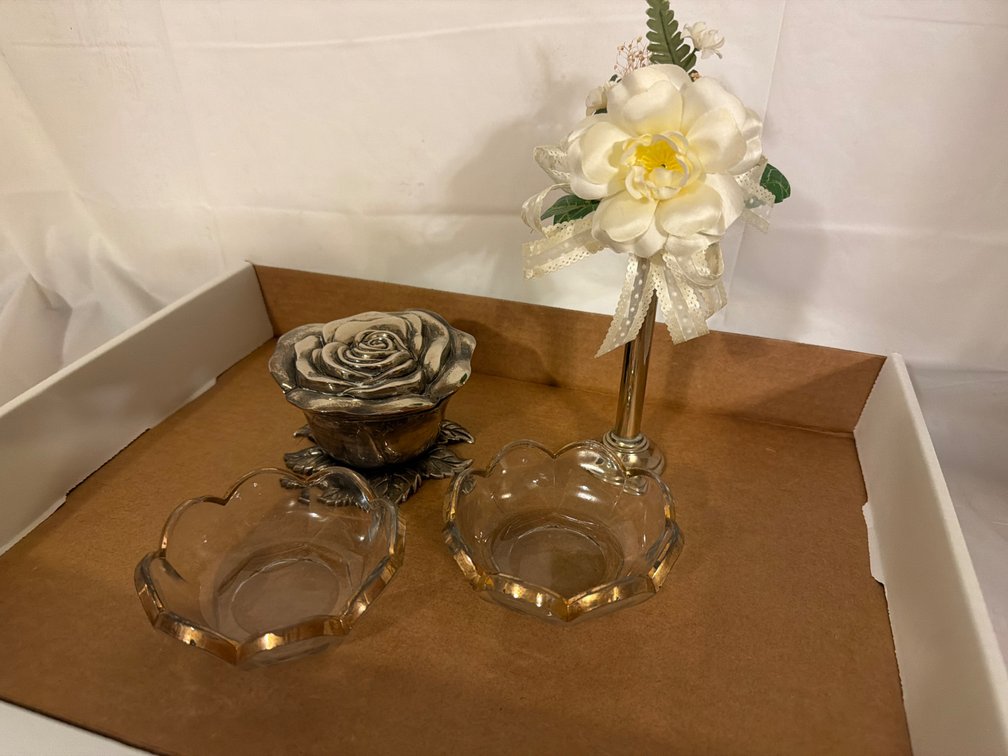 Floral, Trinket Dish and Gold Rimmed Glass Dishes