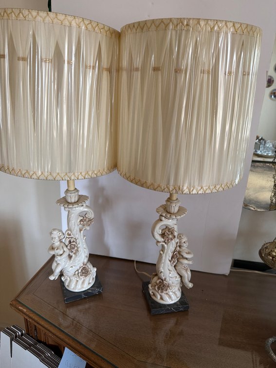 Vintage Cherub Table Lamp Set