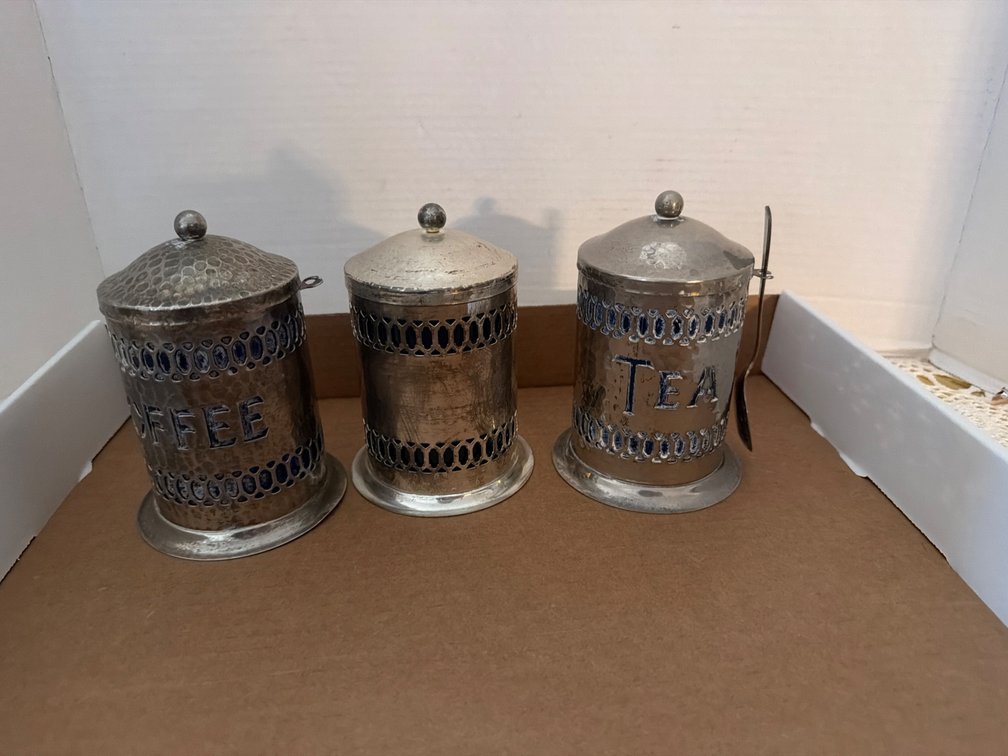 Vintage Coffee and Tea Canisters, Silver Plated, 6” Tall