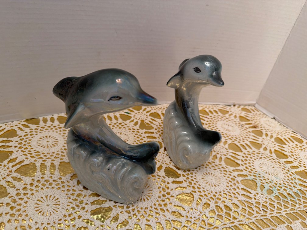 7” Tall Pair of Ceramic Dolphins