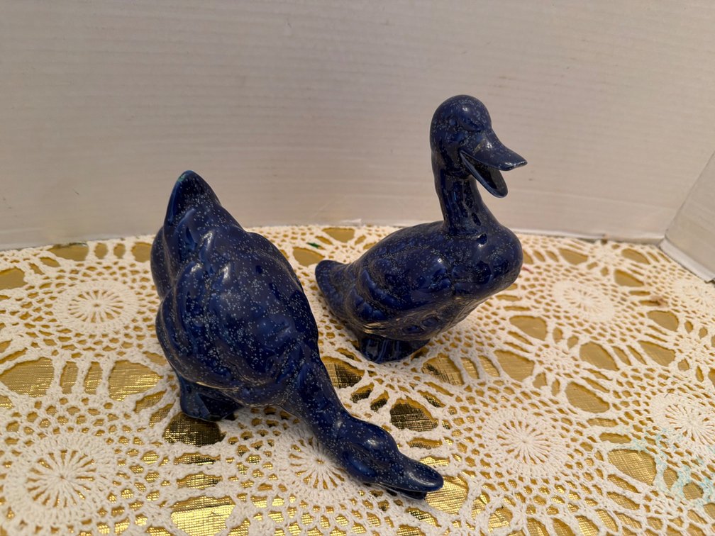 Blue Speckled Ceramic Geese