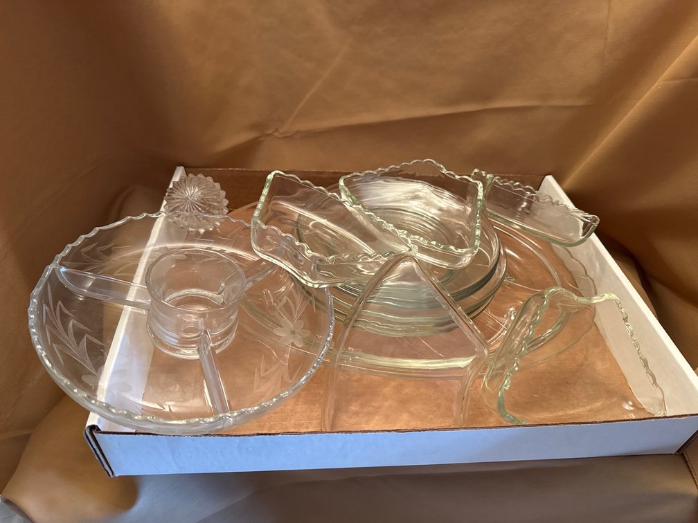 Serving Tray, Lazy Susan Pieces, wine Bottle Stopper, Glass Lid, Etched Plates