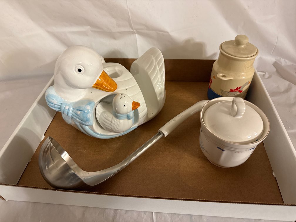 Duck Centerpiece, Sugar Bowl, Jar, Ladle