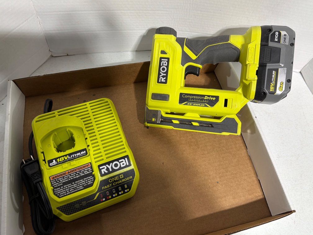Ryobi Compression Drive 3/8” Stapler-New with Battery, Charger
