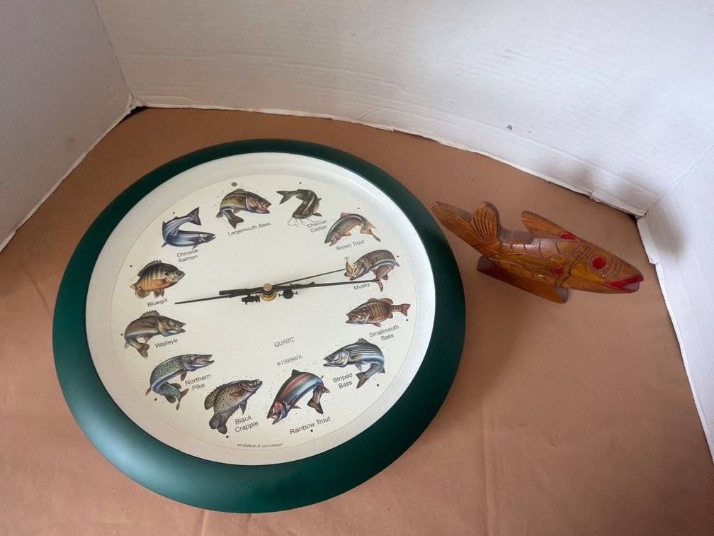 Battery Operated Clock, Wood Fish