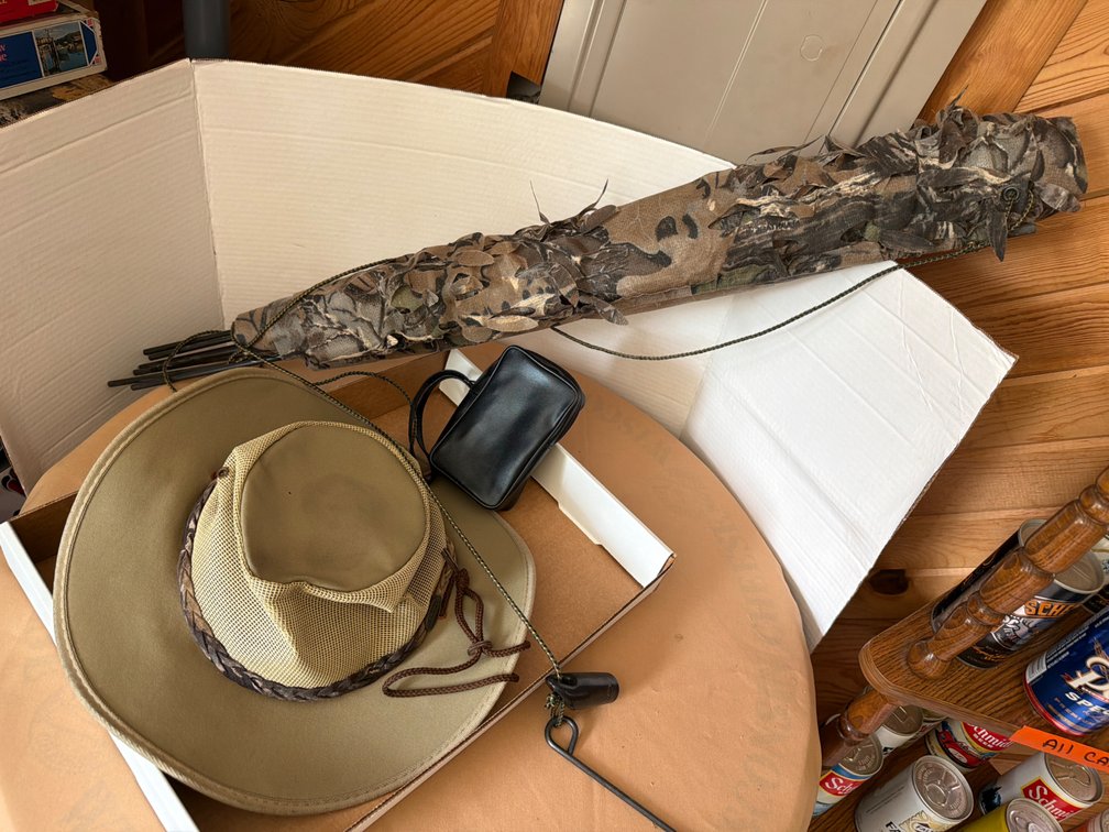 Camo Blind, Hat and Binoculars