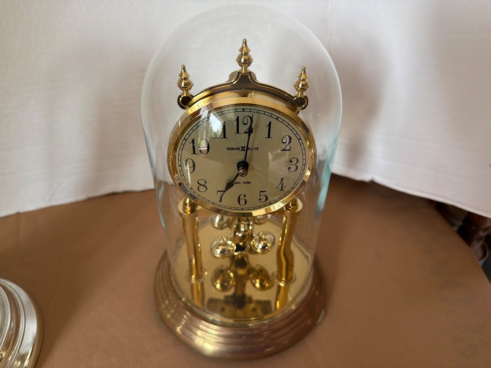 Howard Miller Glass, Gold Tone Anniversary Clock-9” Tall