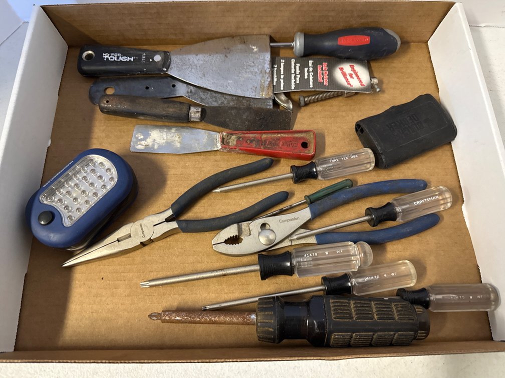 Scrapers, Pliers, Light, & Small Drill