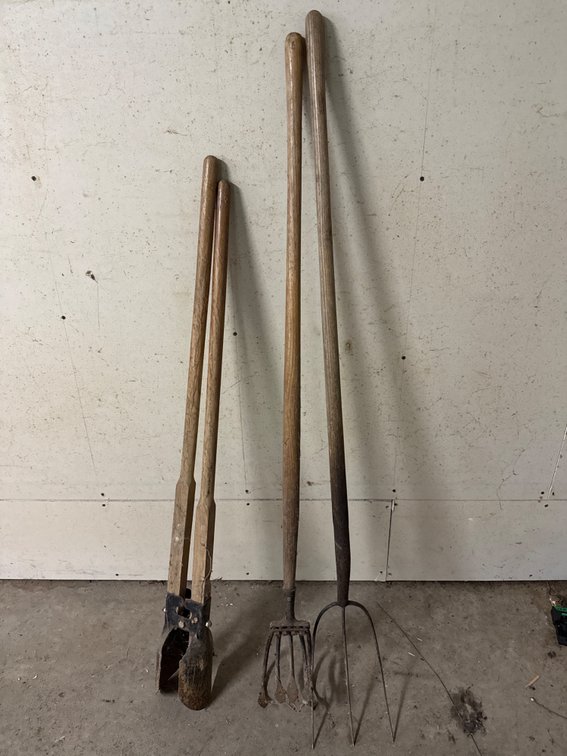 Vintage Post Digger, Pitchfork, & Hand Tiller