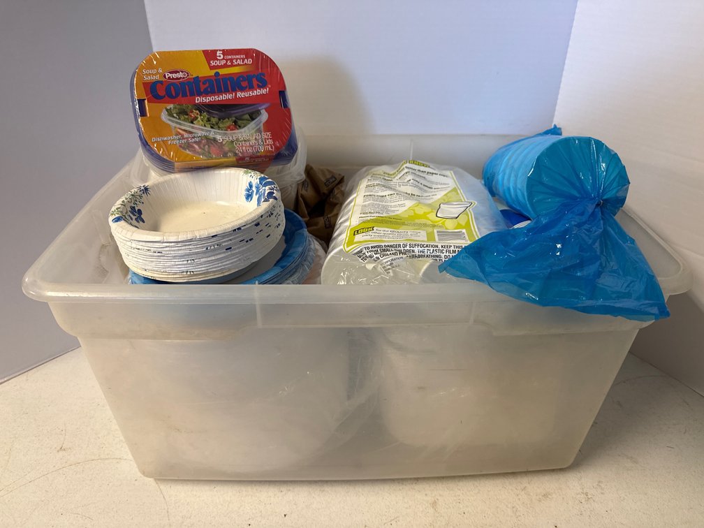 Paper & Styrofoam Plates, Napkins, Cups, Storage Containers