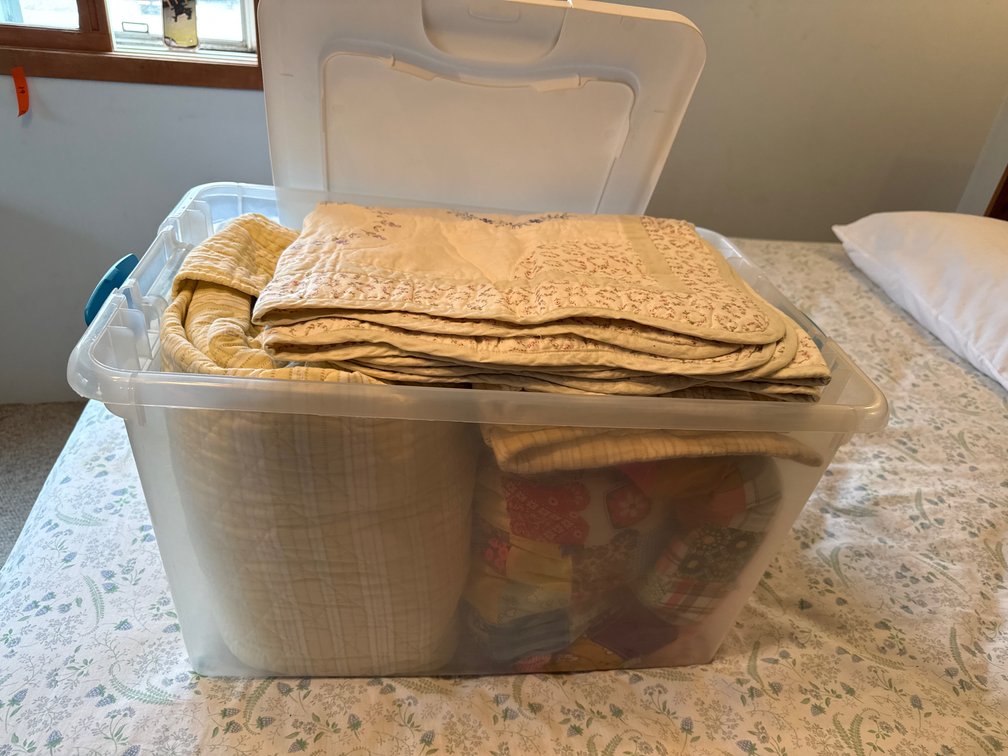 Tote of Assorted Bedding