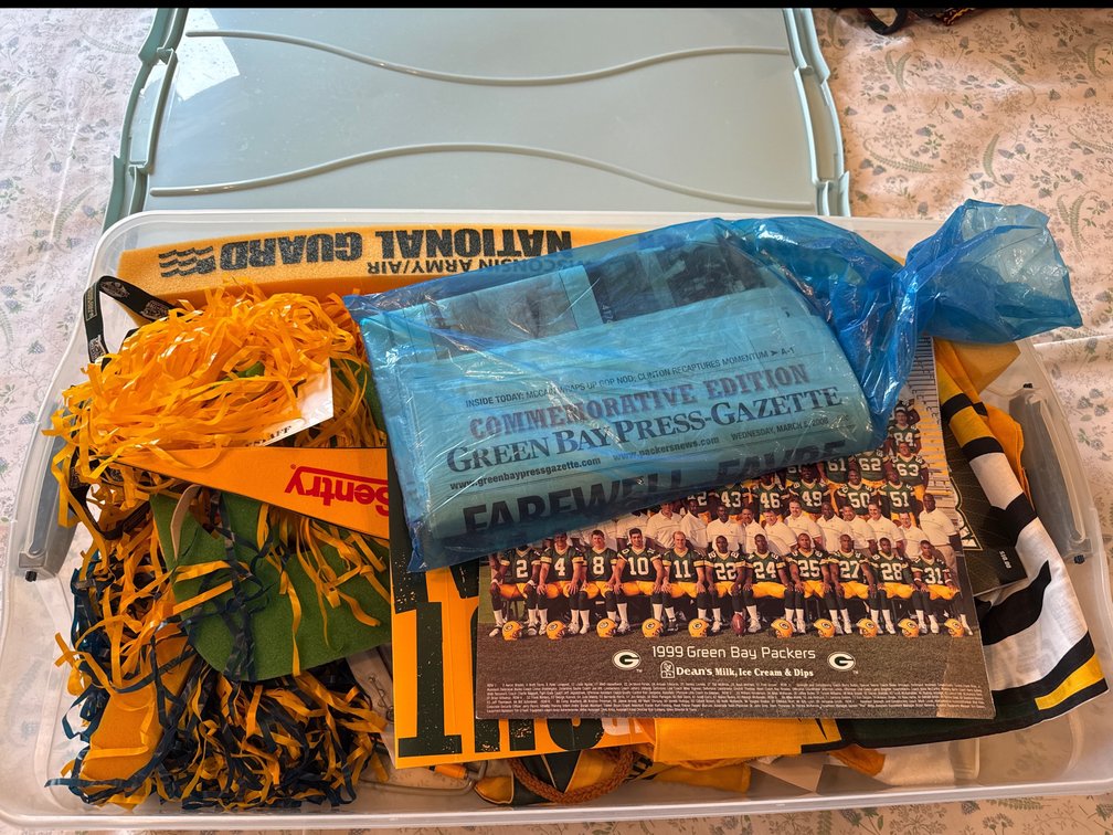 Tote of Assorted Green Bay Packer Memorabilia