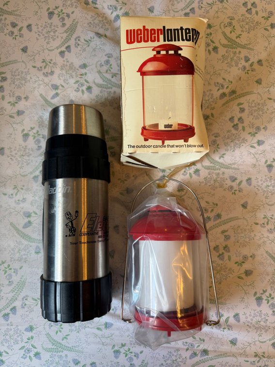 Large thermos and two Weber lanterns