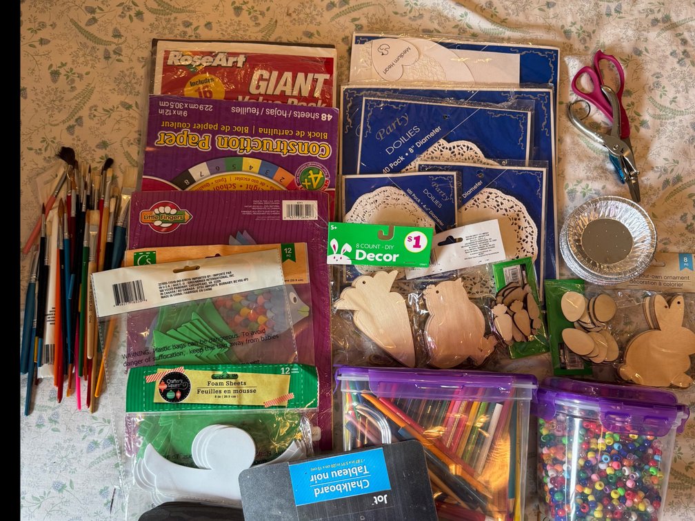 Craft supplies-Construction Paper, Brushes, Colored Pencils