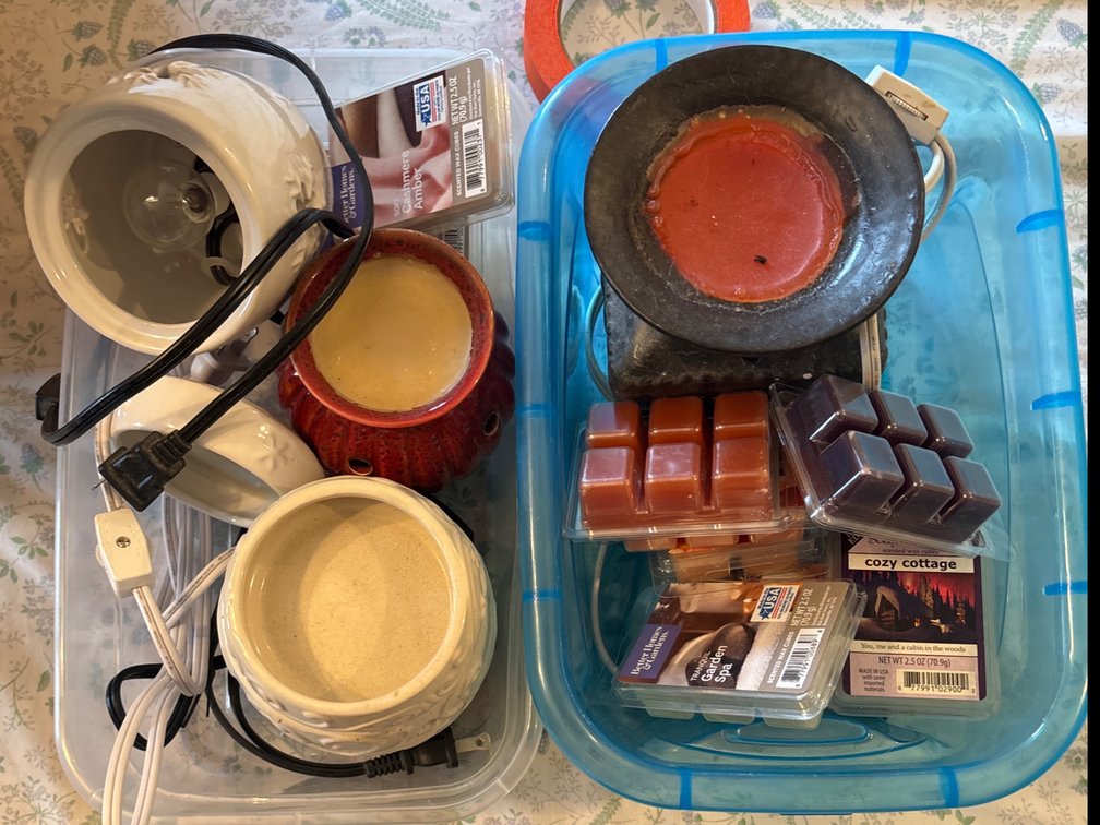 2 Totes of Wax Warmers, Wax Melt Cubes