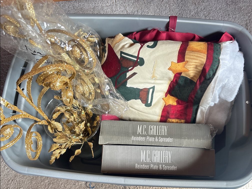 Tote with Misc Christmas Items