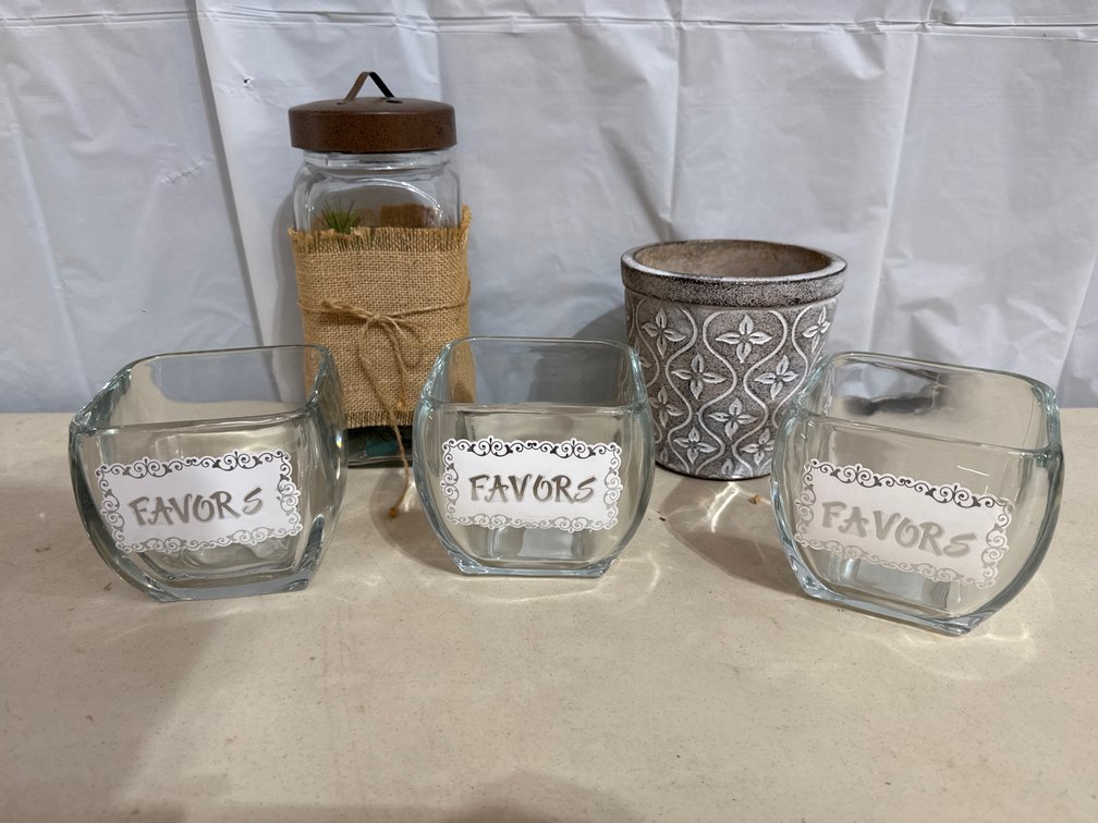 Decorative Glasses, Planter and Glass Jar