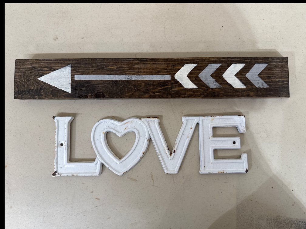 Wood Arrow and Metal Love Sign